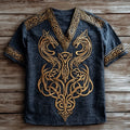 Men's Viking Tribal Dragon Celtic Art Linen V-neck T Shirt elevenforest