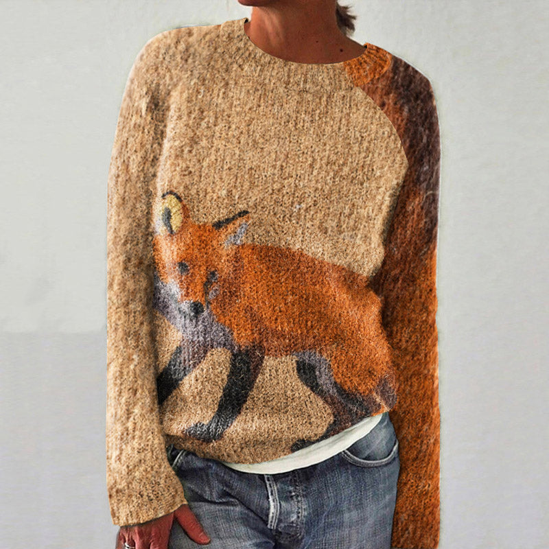 Outdoor Irregular Fox Pattern Women's Sweater artswardrobe