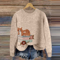 Women's Cat Floral Embroidery Knit Art Casual Sweater elevenforest