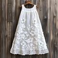 Vintage Flowers Lace Art  Linen Tank Dress elevenforest