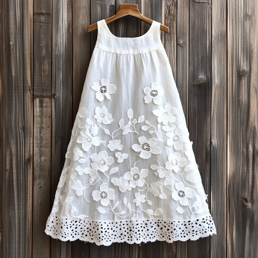 Vintage Flowers Lace Art  Linen Tank Dress elevenforest