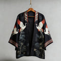 Japanese Classy Cranes & Pine Trees Art Linen Kimono elevenforest