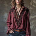 Women's Vintage Floral Art Print Linen Tops elevenforest