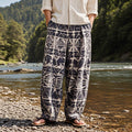 Men's Tribal Tie-dye Linen Basic Lounge Pants elevenforest
