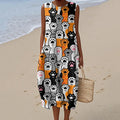 Women's Vintage Dog Art Print Cotton And Linen Dress elevenforest