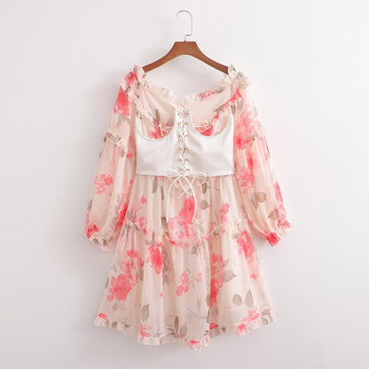 Autumn Print Ruffle Sleeve Mini Dress – Girly Fairy Gas Dress