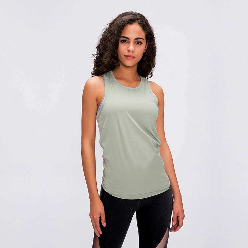 Spring Summer Nude Feel Skin Friendly Lace-up Vest Bow Beauty Back Loose Breathable Running Sports Blouse