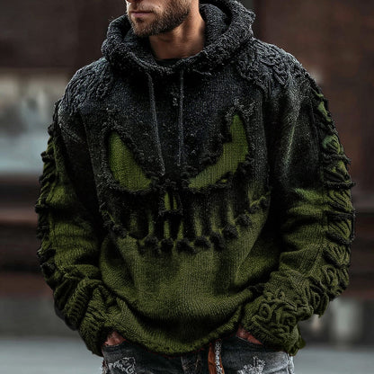 Men's Halloween Spooky Face Gradient Inspired Knitted Distressed Hooded Sweater artswardrobe