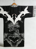 Comstylish Japanese Cranes & Pine Trees Classy Linen Long Kimono