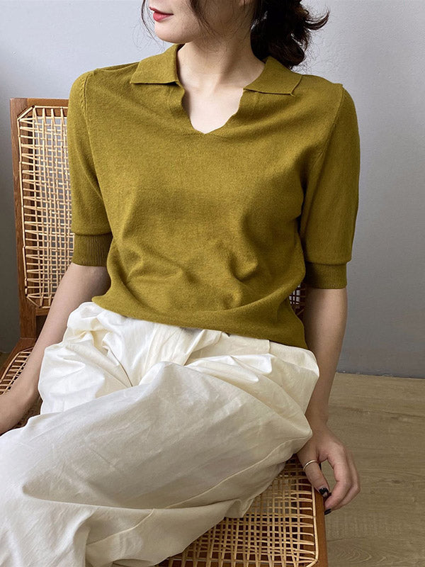 7 Colors Urban Color Half Sleeves Knitting Shirt Top