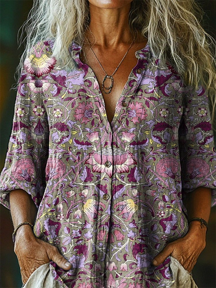 Women's Vintage Ethnic Style Floral Tattoo Pattern Art Print Casual Co