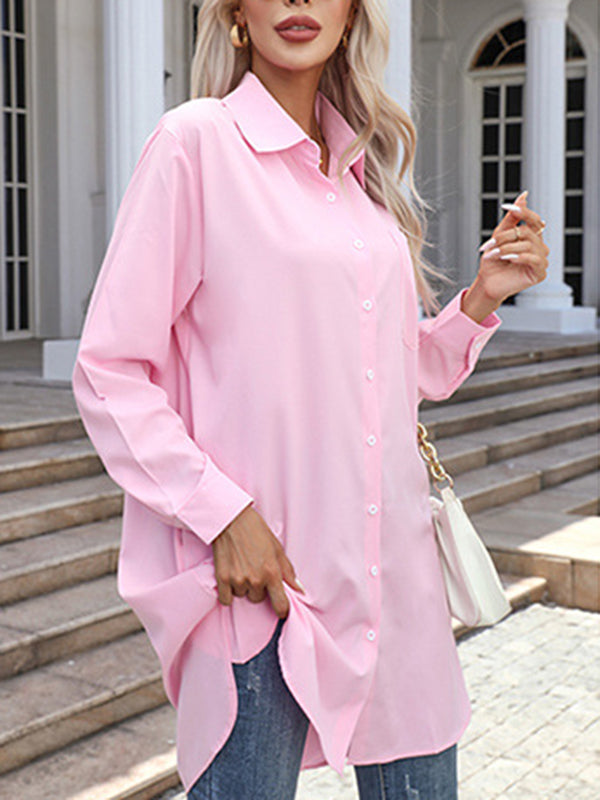 High-low Irregular Clipping Color Split-joint Lapel Blouses