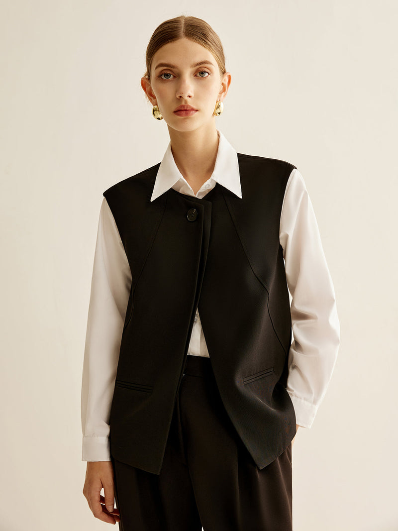 Piped Button Slit Vest