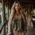 Bohemian Embroidered Floral Linen Blend Loose Blouse elevenforest