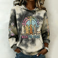 Comstylish Peace Walking In Hippie Tie Dye Art Embroidered Art Print Casual Hooded Sweatshirt