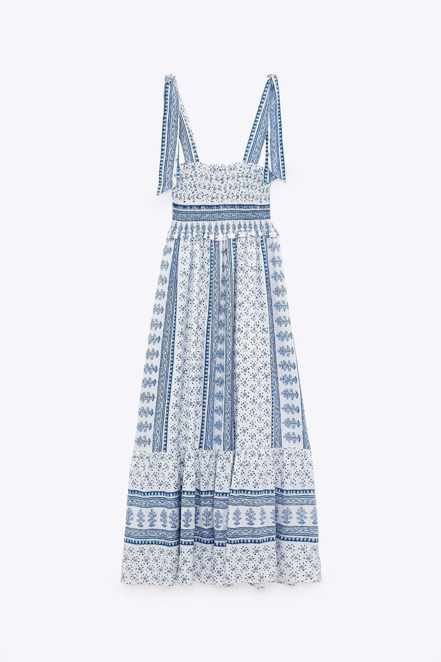Lace Up Smocking Frill Midi Dress