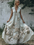 Women's 3d Flower Embroidery Thin Cotton And Linen Sleeveless Dress elevenforest