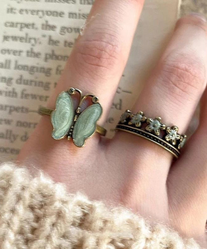 Butterfly Flower Metal Open Ring Set