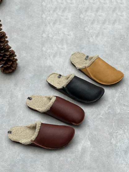 Winter Leather Fleece-lined Flat Slippers Av1041