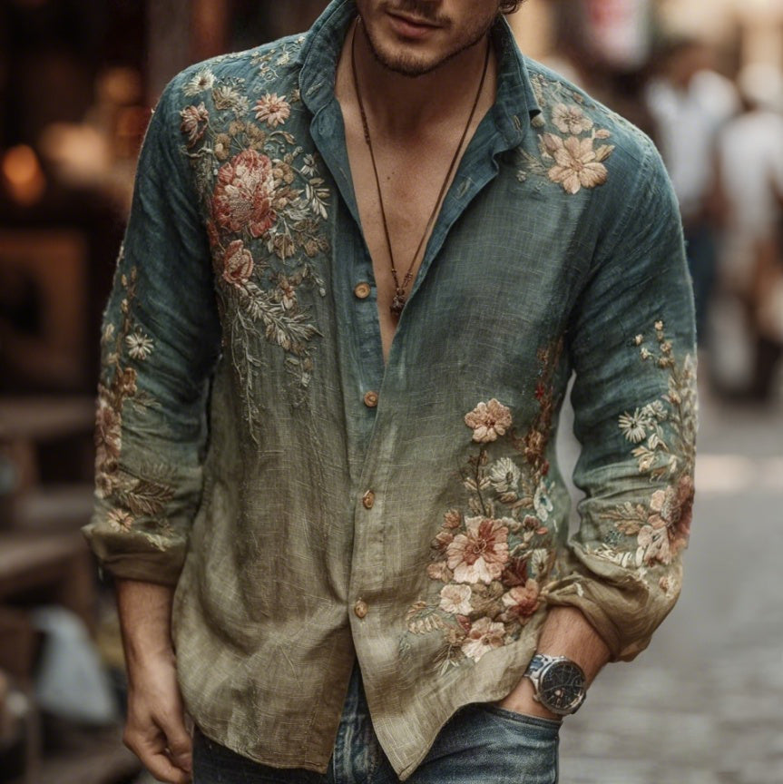 Men's Floral Art Linen Blend Shirt elevenforest