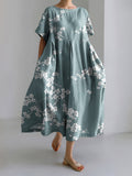 Plum Blossom Japanese Art Linen Blend Maxi Dress