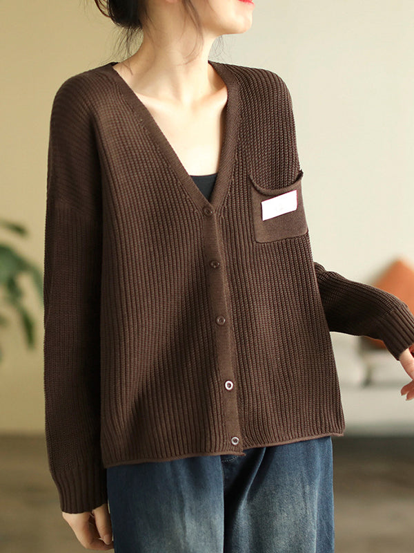 6 Colors Urban Split-joint Color V-neck Cardigan Top