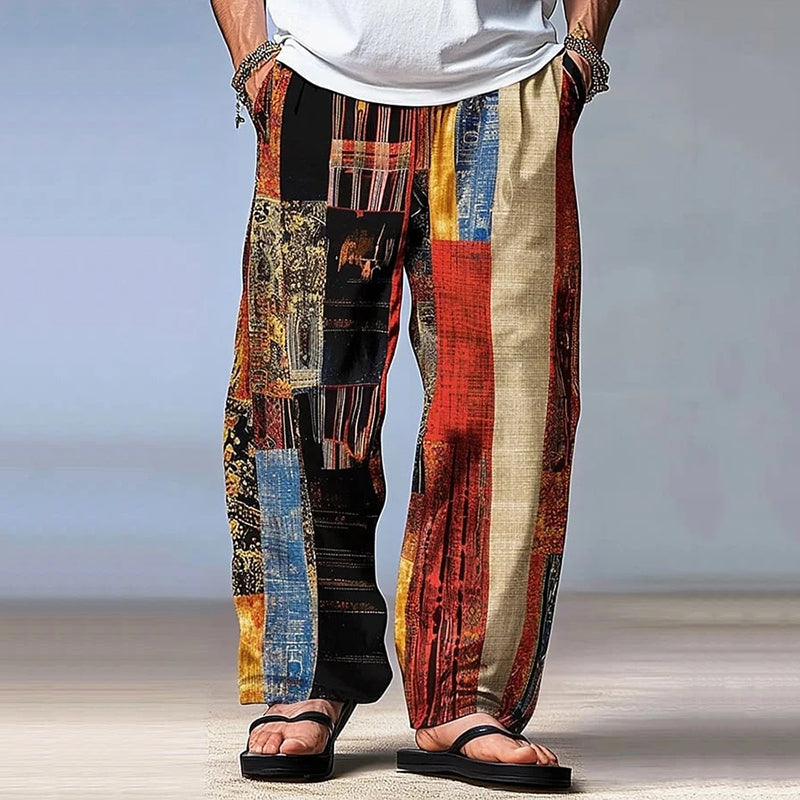 Vintage Floral Patchwork Graphic Linen Pants elevenforest