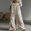 Women's Retro Floral Patchwork Art Casual Pocket Linen Pants elevenforest
