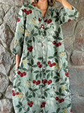 Women's Elegant Floral Pattern Cotton and Linen Dress