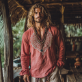 Men's Bohemian Linen Printed Casual Long Sleeve Tops elevenforest
