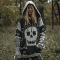 Women's Vintage And Quirky Skull Patchwork Pattern Vintage Hooded Sweater elevenforest