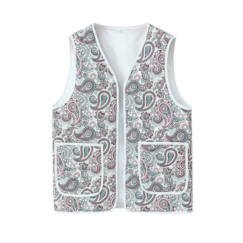 Patchwork Print Quilted Pocket Waistcoat