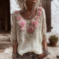 Bohemian-style Rose Soft Round-neck Short-sleeved Shirt elevenforest