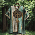 Men's Viking Celtic Knot Tree Of Life Art  Patchwork Linen T Shirt elevenforest
