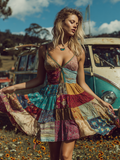 Countryside Style Collection Classy Patchwork Floral Pattern Art Linen Sleeveless Dress