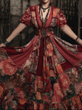 Bohemian-style Floral Rose V-neck Patchwork Dress elevenforest