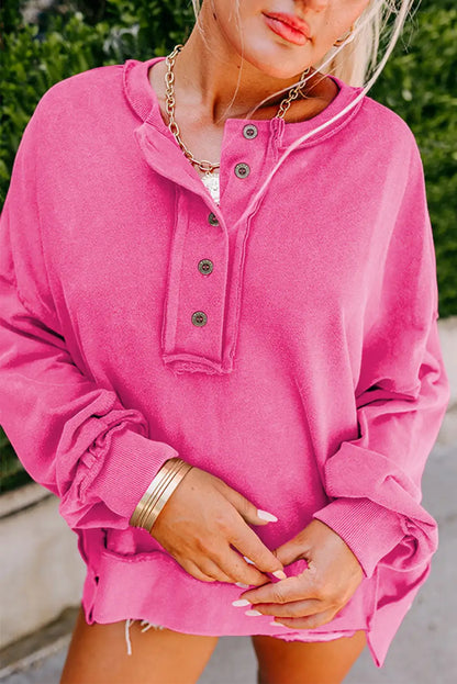 Drop Shoulder Henley Sweatshirt Rosy
