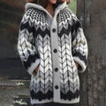 Comstylish Vintage Classic Herringbone Knit Jacquard Hooded Sweater Cardigan