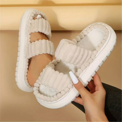 Double Straps Plush Slippers Ht0147