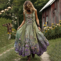 Classy Gradient Purple Lavender And Floral Embroidered Linen Maxi Dress elevenforest