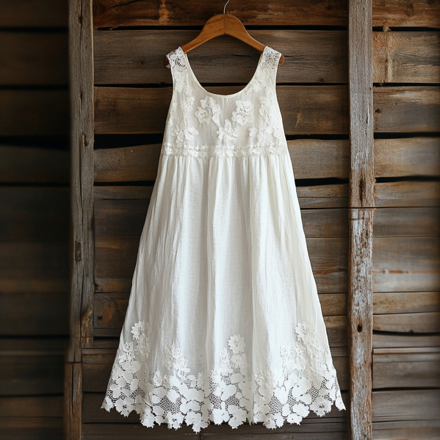Vintage Floral Lace Art Linen Tank Dress elevenforest
