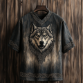 Men's Viking Celtic Wolf Art Linen T-shirt elevenforest
