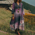 Women's Vintage Floral Art Linen Maxi Dress elevenforest