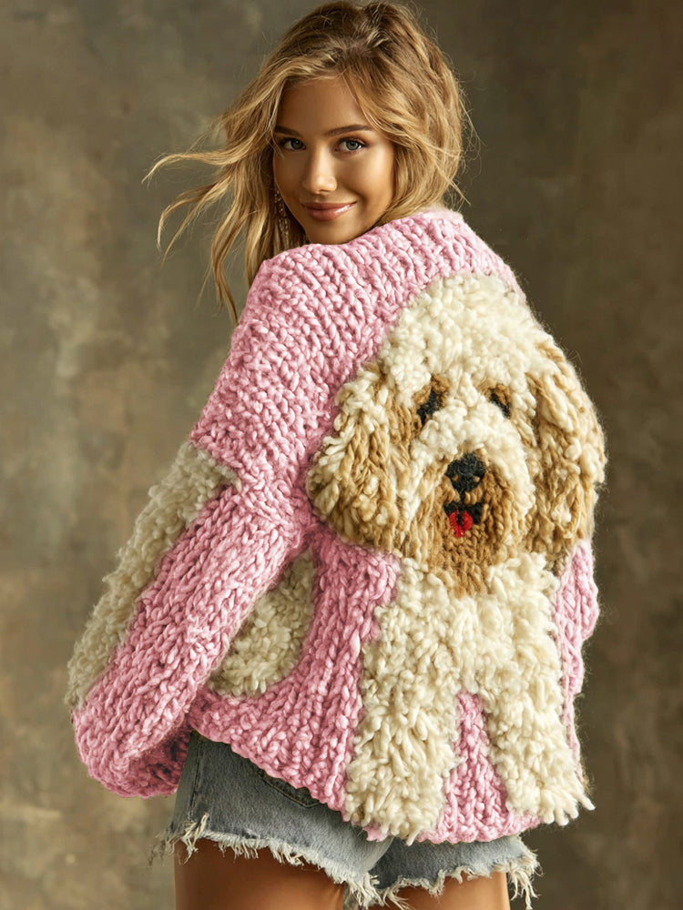 Comstylish Vintage Fluffy Cute Dogs Felt Cozy Knit Sweater