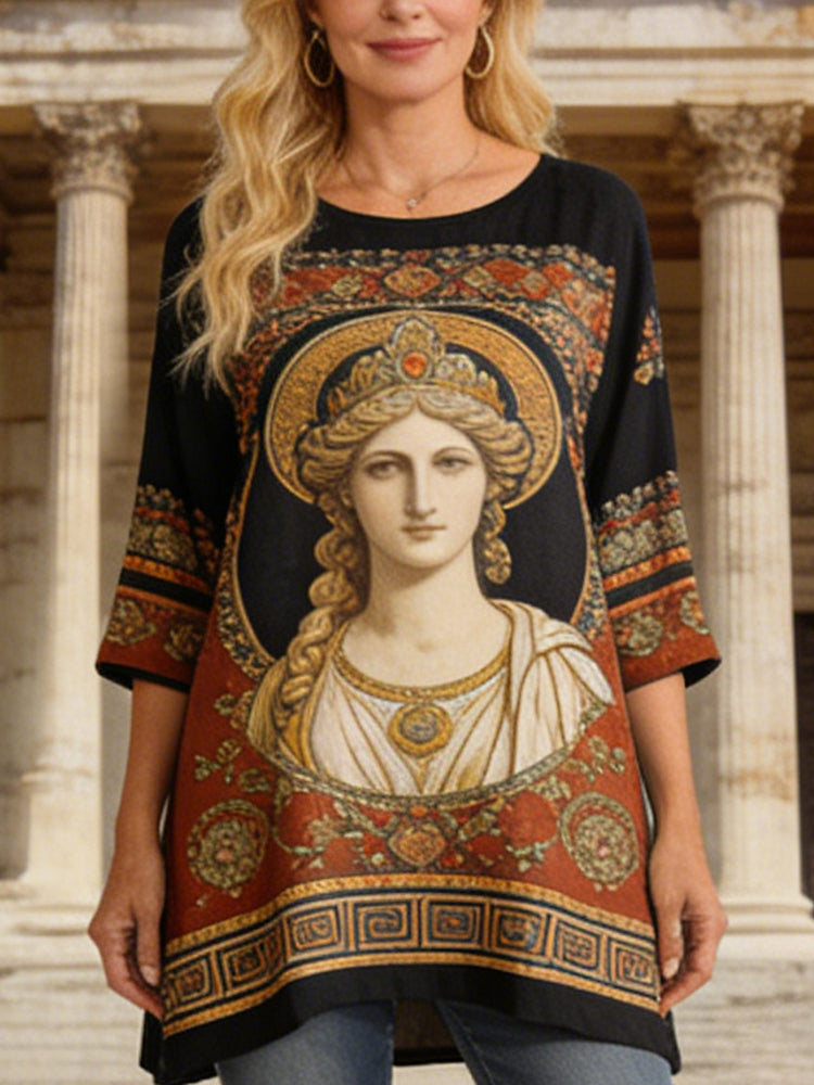 Comstylish Greek Goddess Vintage Women's Linen Flowy Shirt