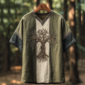 Men's Viking Celtic Tree Of Life Contrast Linen T-shirt elevenforest