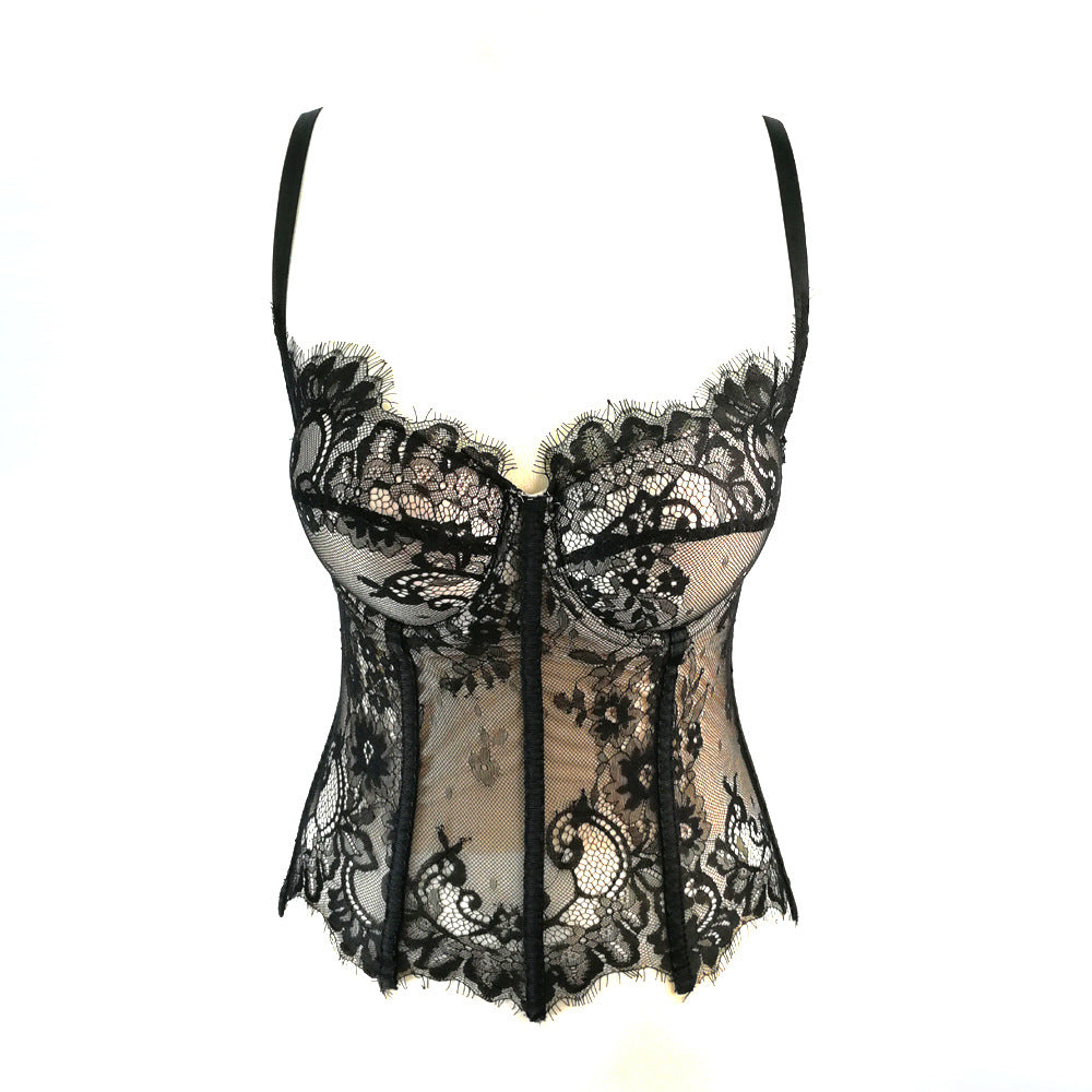 Black Lace Cutout Camisole Slim Vest With Chest Pad – ’s Tube Top