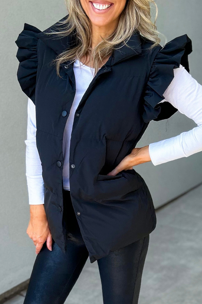 Pocket Buttons Ruffle Mandarin Collar Waistcoats(3 Colors)