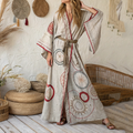 Women's Vintage Art  Linen V-neck Robe elevenforest