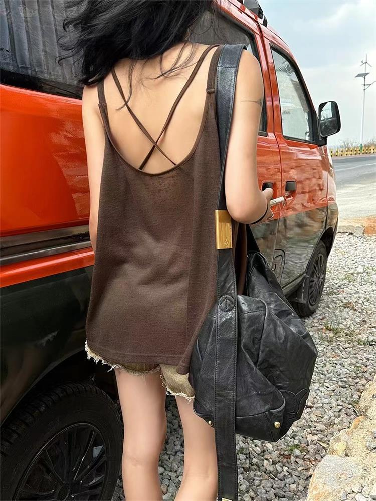 Summer Tops Beach Camisole Vest Female Sleeveless Backless Color Loose Tank Top